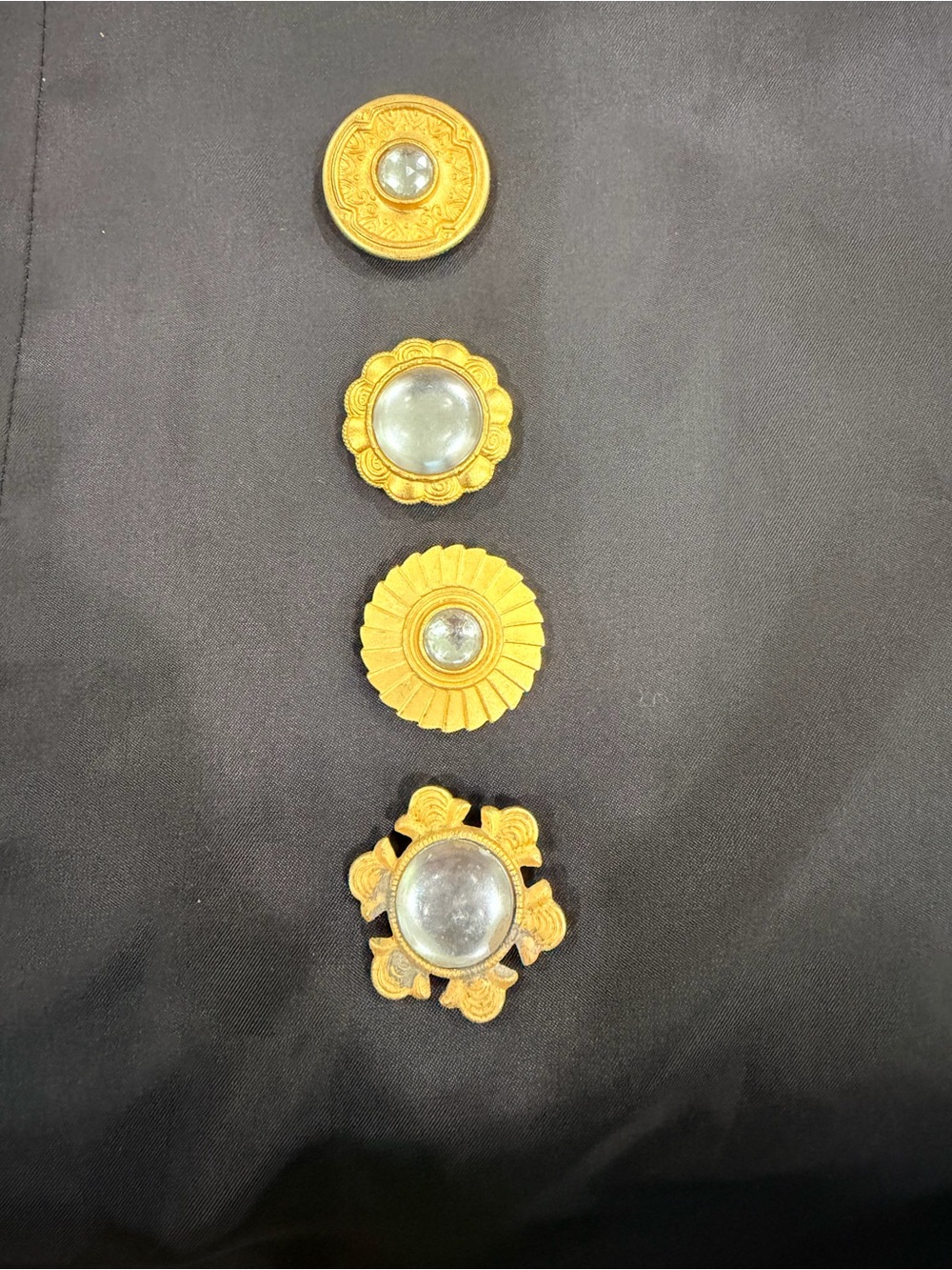 Gold-Tone Decorative Button Cover Set with Clear Gem Accents